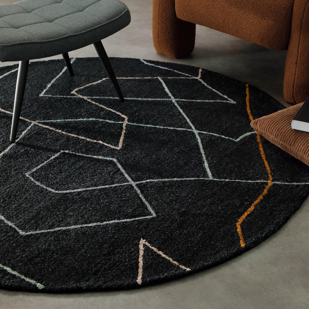 Kurzflorteppich Rund Anthrazit aus Schurwolle "Nox" WECONhome