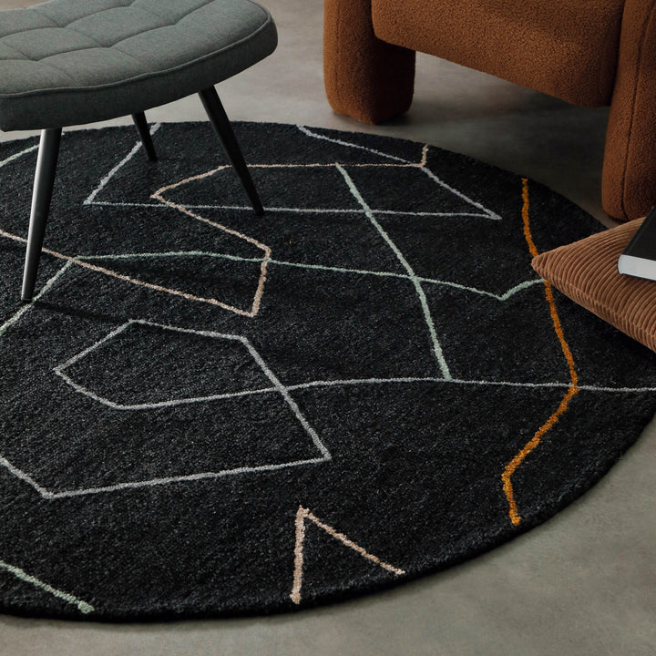 Kurzflorteppich Rund Anthrazit aus Schurwolle "Nox" WECONhome