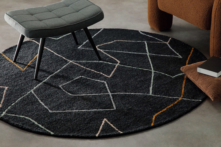 Kurzflorteppich Rund Anthrazit aus Schurwolle "Nox" WECONhome