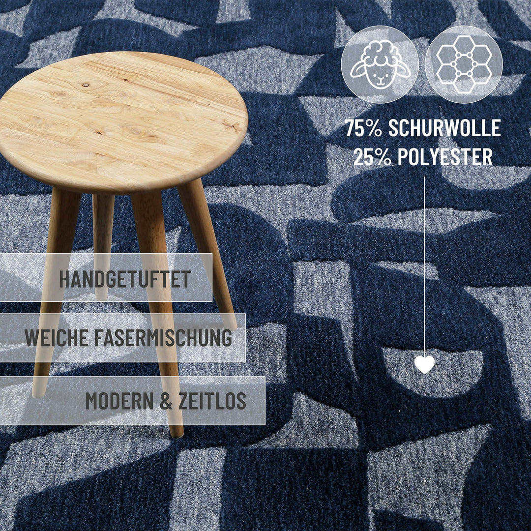 Ocean State Teppich blau multi Kurzflor rechteckig