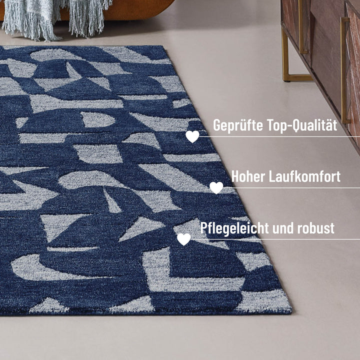 Ocean State Teppich blau multi Kurzflor rechteckig
