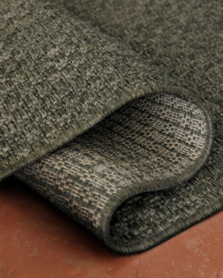 In-& Outdoor Teppich Miami South Beach grau olive rund flexibel gelegt mit Kantenansicht