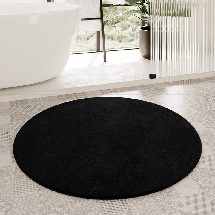 Porto Azzurro Badteppich anthrazit schwarz Hochflor rund