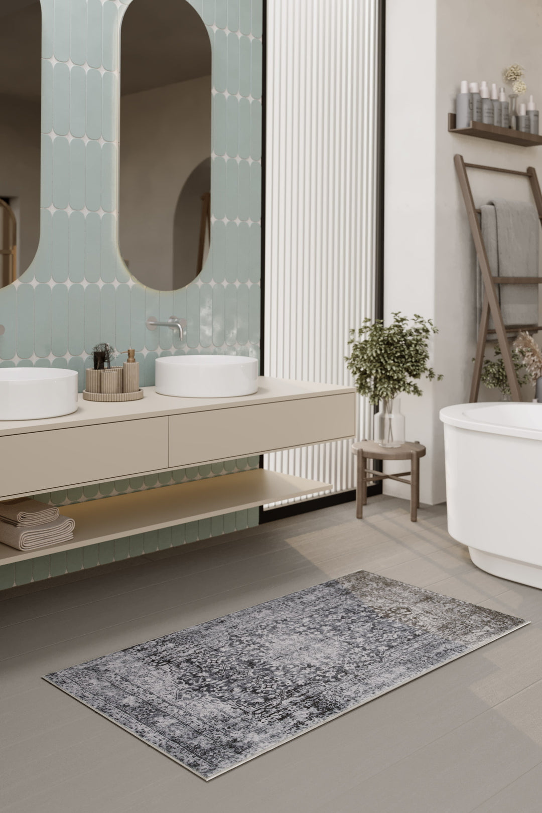 Ralph  Badteppich grau Kurzflor rechteckig