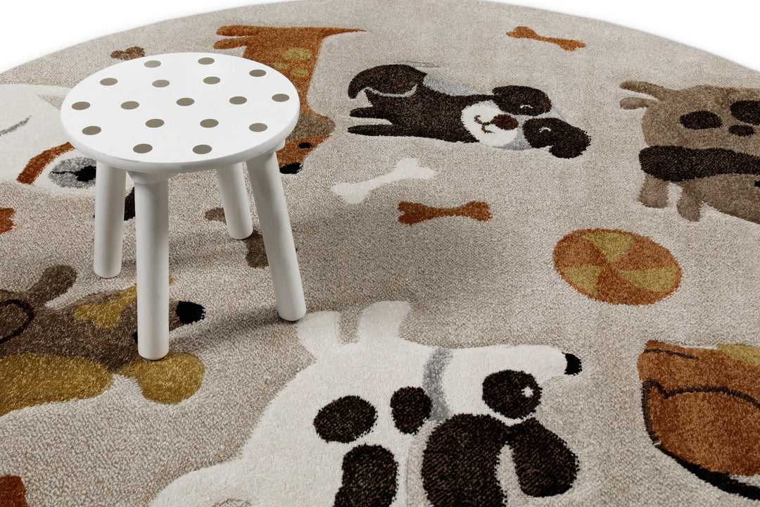 Rocky & Friends Teppich sand beige meliert Kurzflor rund