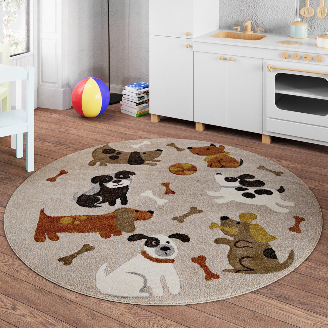 Rocky & Friends Teppich sand beige meliert Kurzflor rund