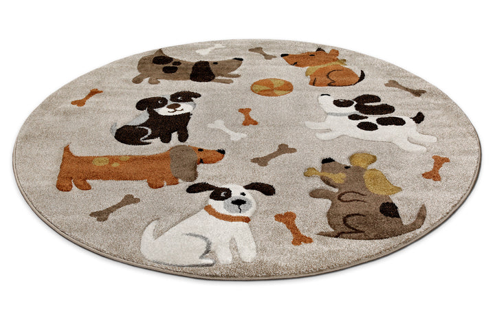 Rocky & Friends Teppich sand beige meliert Kurzflor rund