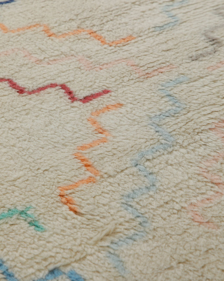 Summer Hochflor Handknüpfteppich Wolle creme bunt 160x230 cm – Nahaufnahme der Farbgebung