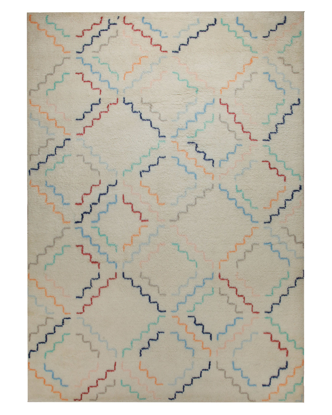 Summer Hochflor Handknüpfteppich Wolle creme bunt 160x230 cm – Komplettansicht des Teppichs freigestellt