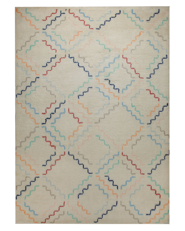 Summer Hochflor Handknüpfteppich Wolle creme bunt 160x230 cm – Komplettansicht des Teppichs freigestellt