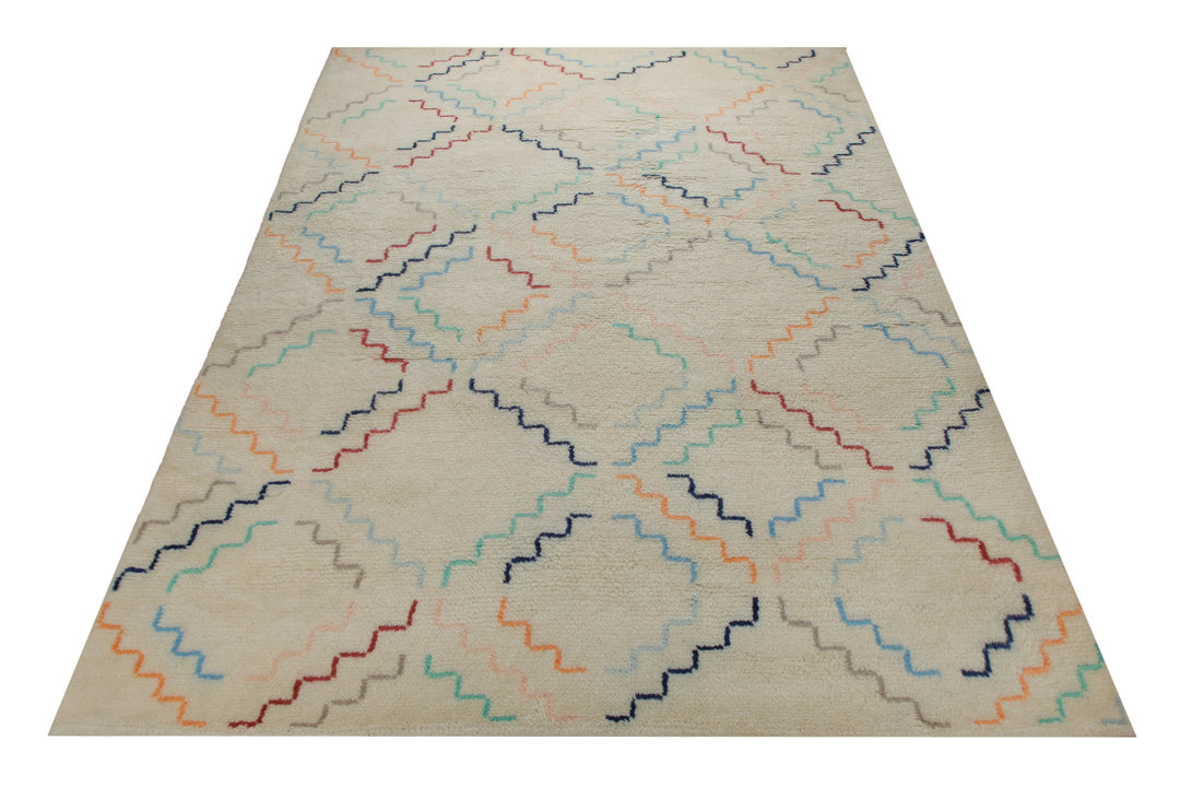 Summer Hochflor Handknüpfteppich Wolle creme bunt 160x230 cm – Lifestyle-Aufnahme im Interieur