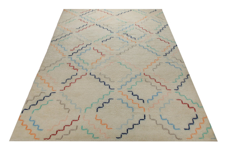 Summer Hochflor Handknüpfteppich Wolle creme bunt 160x230 cm – Lifestyle-Aufnahme im Interieur