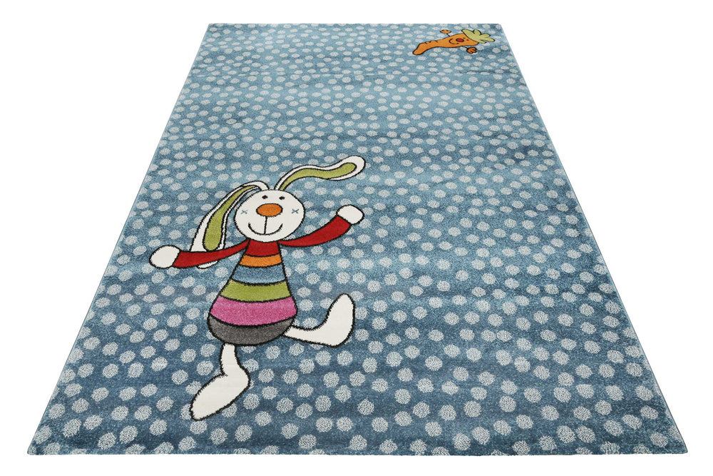 Rainbow Rabbit Teppich blau Kurzflor rechteckig