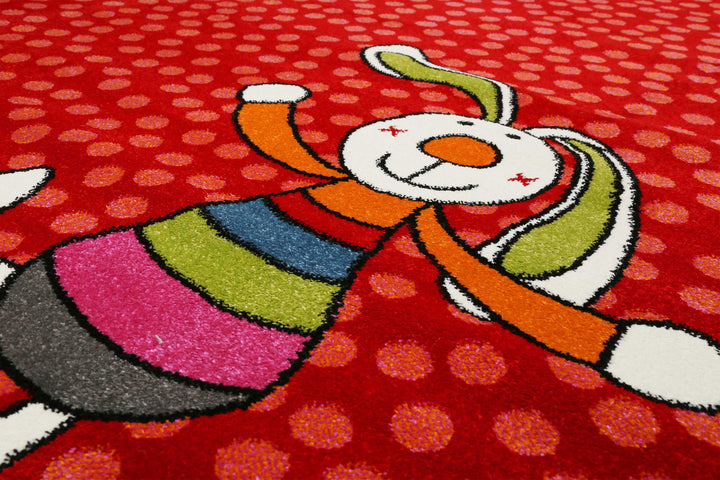 Rainbow Rabbit Teppich rot Kurzflor rechteckig