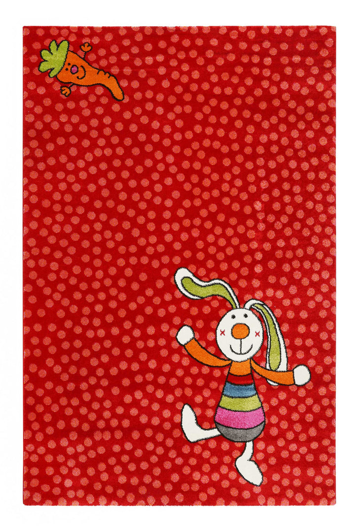 Rainbow Rabbit Teppich rot Kurzflor rechteckig