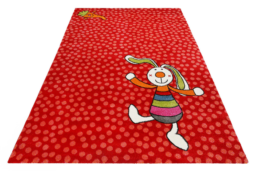Rainbow Rabbit Teppich rot Kurzflor rechteckig