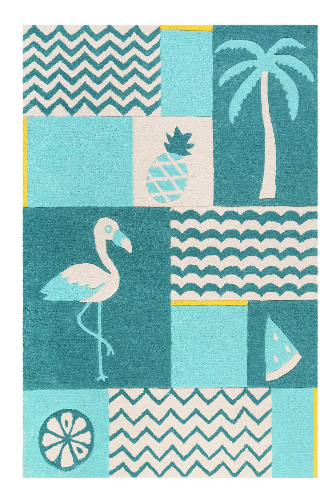 Fruity Flamingo Teppich petrol Kurzflor rechteckig