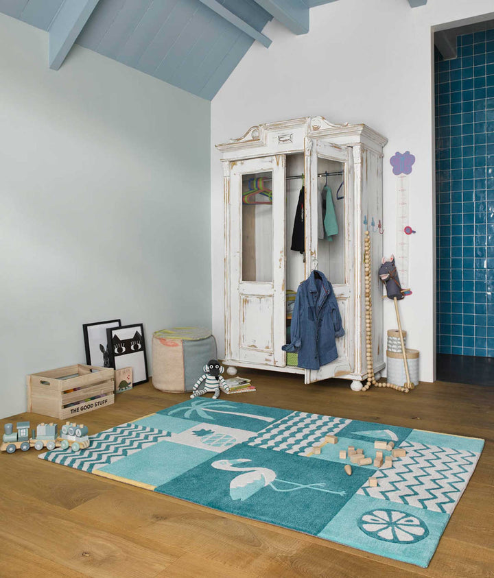 Fruity Flamingo Teppich petrol Kurzflor rechteckig