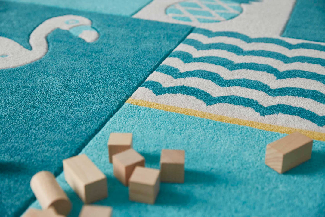 Fruity Flamingo Teppich petrol Kurzflor rechteckig