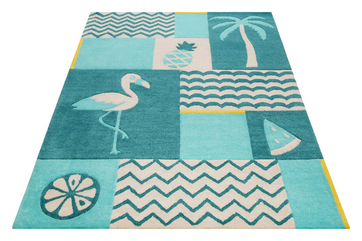 Fruity Flamingo Teppich petrol Kurzflor rechteckig