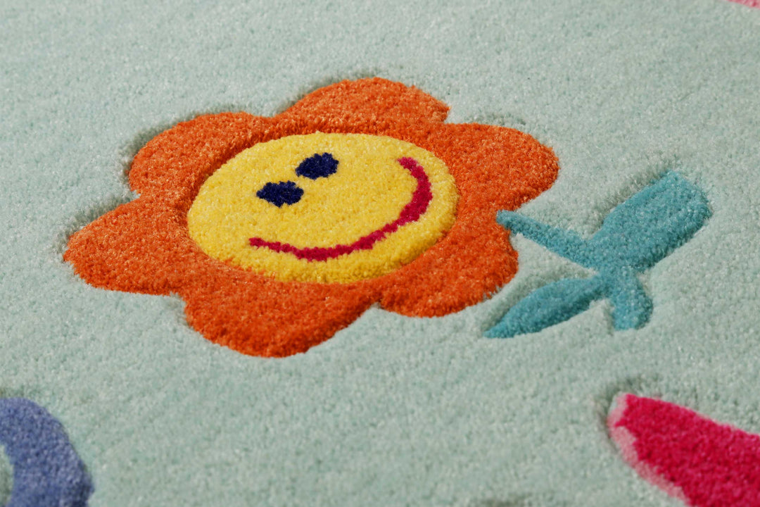 Happy me! Teppich hellblau Kurzflor rechteckig