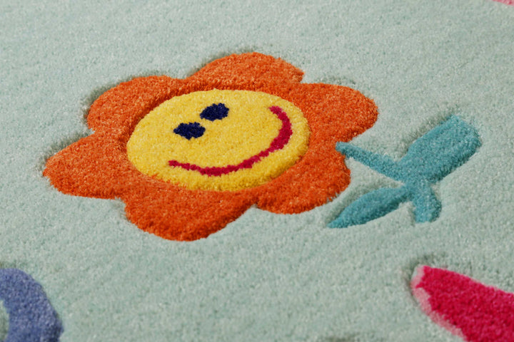Happy me! Teppich hellblau Kurzflor rechteckig