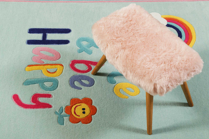 Happy me! Teppich hellblau Kurzflor rechteckig