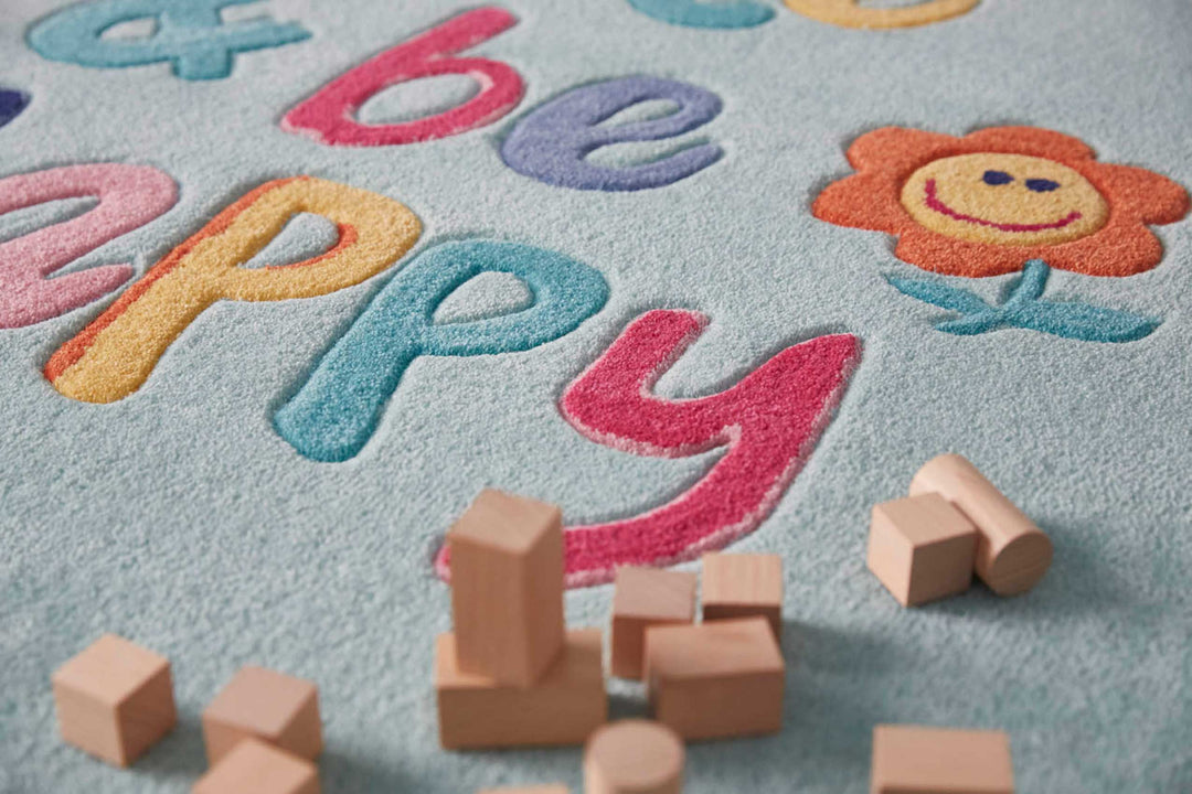 Happy me! Teppich hellblau Kurzflor rechteckig