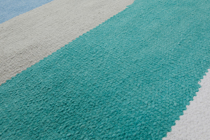 160x230 Teppich Wohnzimmer Aquawellen in Türkis und Hellblau – Skandi-Streifenteppich mit fließenden Bändern