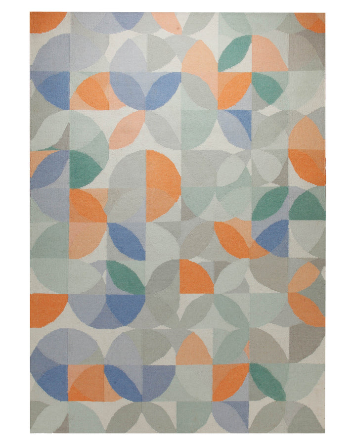 Handwebteppich Wolle Kreisraster pastell 160x230 cm – Produktfoto auf weißem Hintergrund