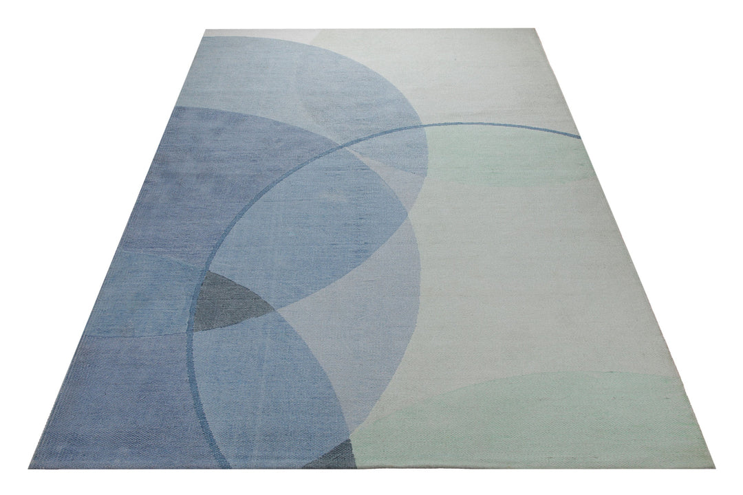 Spring Jacquard Teppich Baumwolle Kreise blau mint 160x230 cm – im Wohnambiente arrangiert