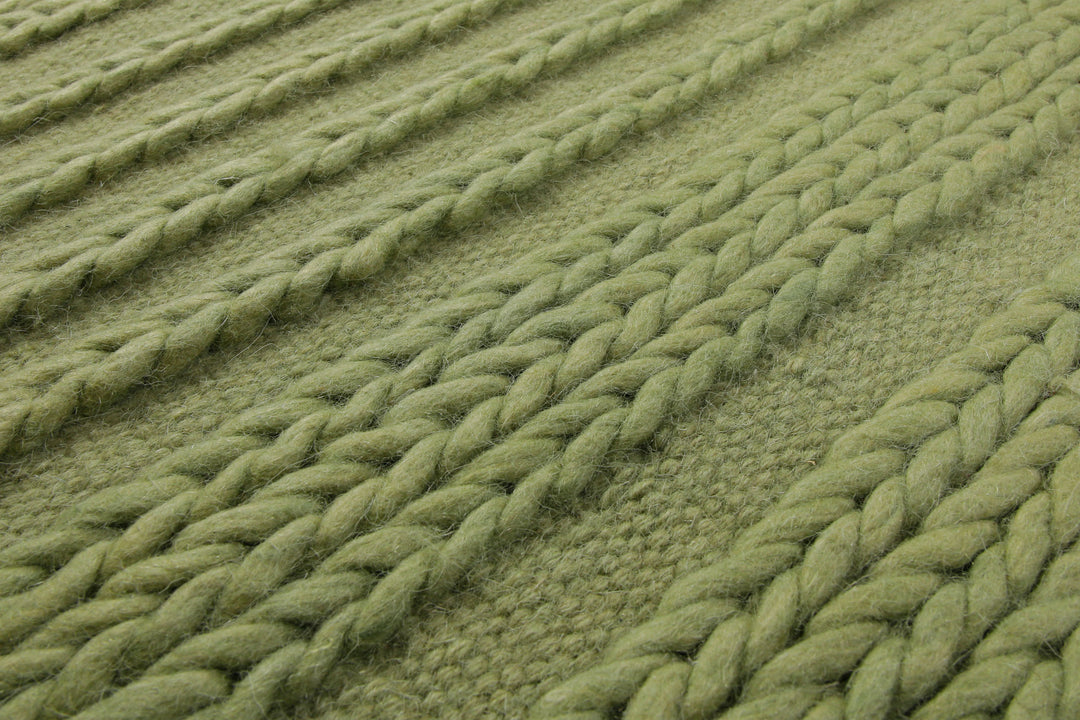 160x230 Teppich Wohnzimmer Strickoptik in Frischgrün – Handwebteppich mit Cosy-Faktor
