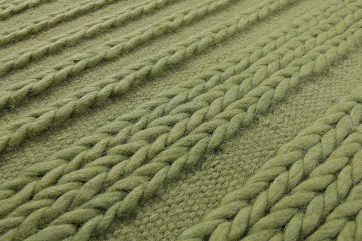 160x230 Teppich Wohnzimmer Strickoptik in Frischgrün – Handwebteppich mit Cosy-Faktor