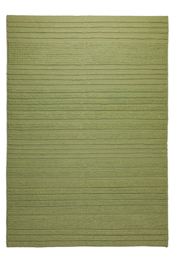 160x230 Teppich Wohnzimmer Strickoptik in Frischgrün – Handwebteppich mit Cosy-Faktor