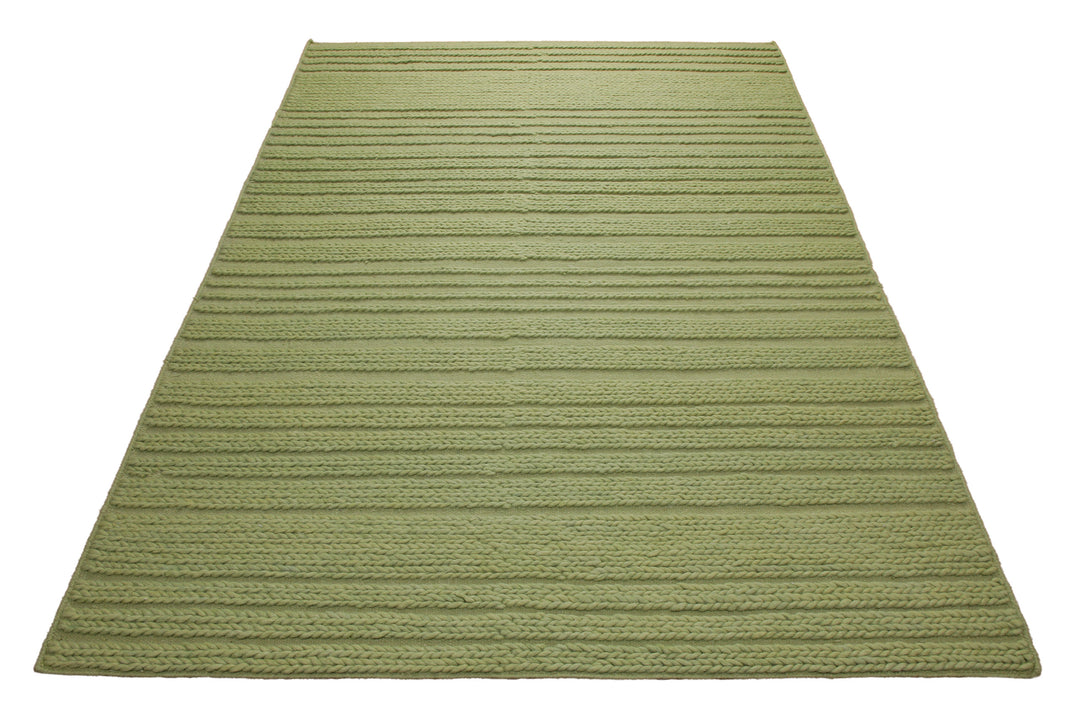 160x230 Teppich Wohnzimmer Strickoptik in Frischgrün – Handwebteppich mit Cosy-Faktor