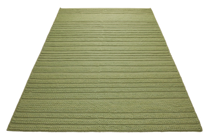 160x230 Teppich Wohnzimmer Strickoptik in Frischgrün – Handwebteppich mit Cosy-Faktor