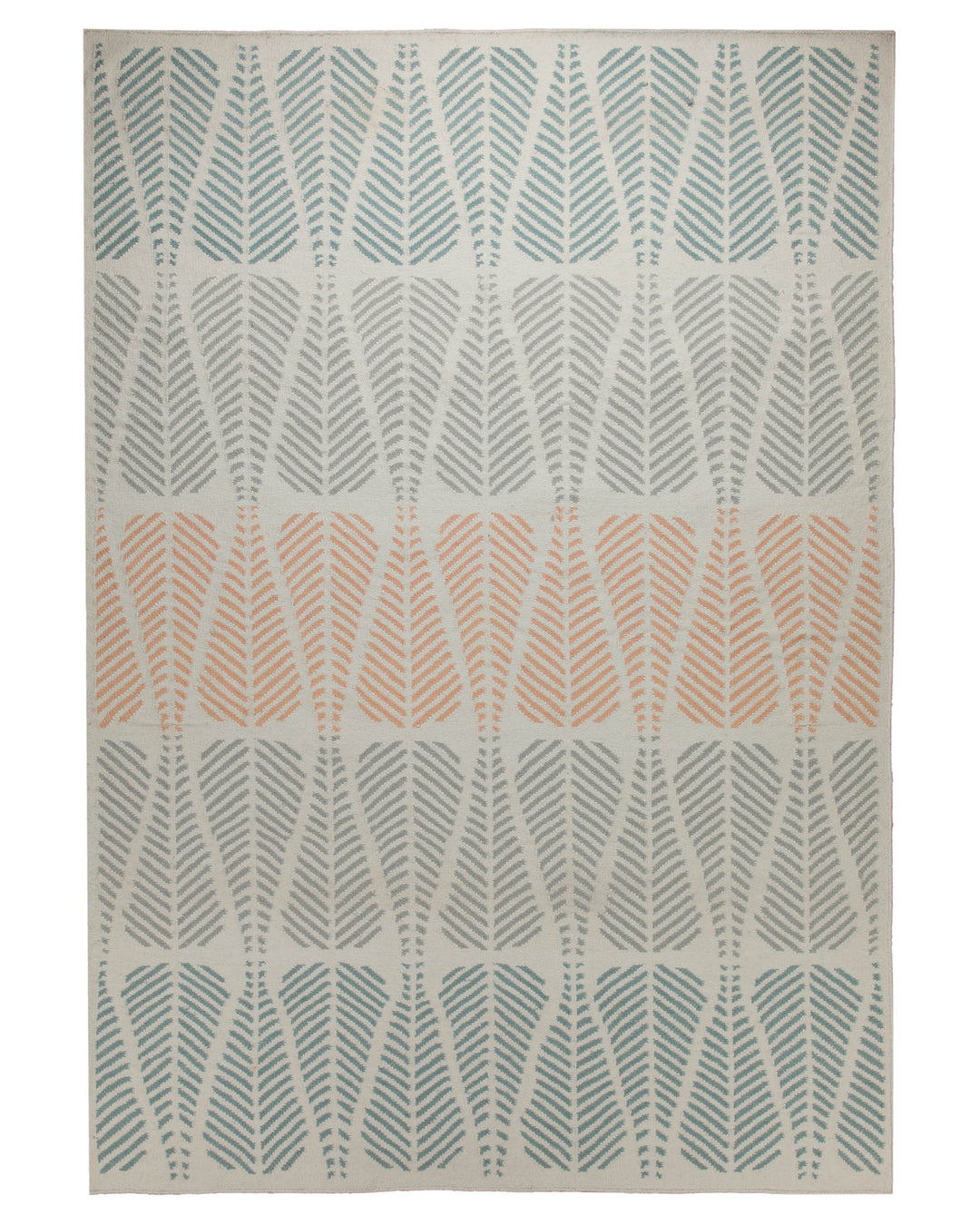 Handwebteppich Wolle Blattmuster petrol lachs 160x230 cm – Gesamtansicht freigestellt