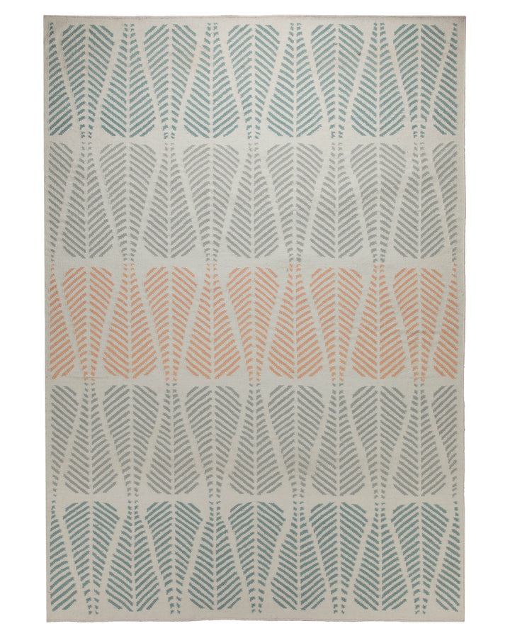 Handwebteppich Wolle Blattmuster petrol lachs 160x230 cm – Gesamtansicht freigestellt