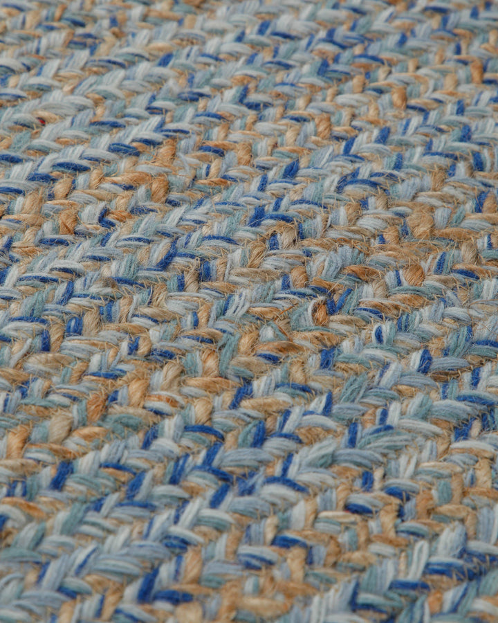 Summer Handwebteppich Wolle meliert blau natur 160x230 cm – Nahaufnahme der Farbgebung