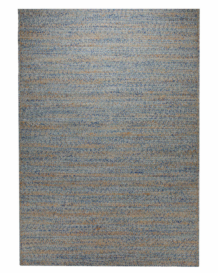 Summer Handwebteppich Wolle meliert blau natur 160x230 cm – Produktfoto auf weißem Hintergrund