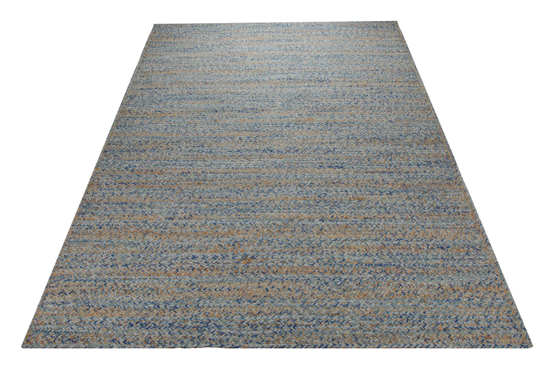 Summer Handwebteppich Wolle meliert blau natur 160x230 cm – Lifestyle-Aufnahme im Interieur