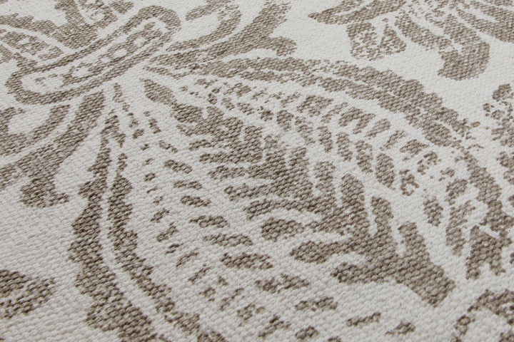 160x230 Teppich Wohnzimmer Verblasster Damast in Greige – Vintage-Print mit Patina