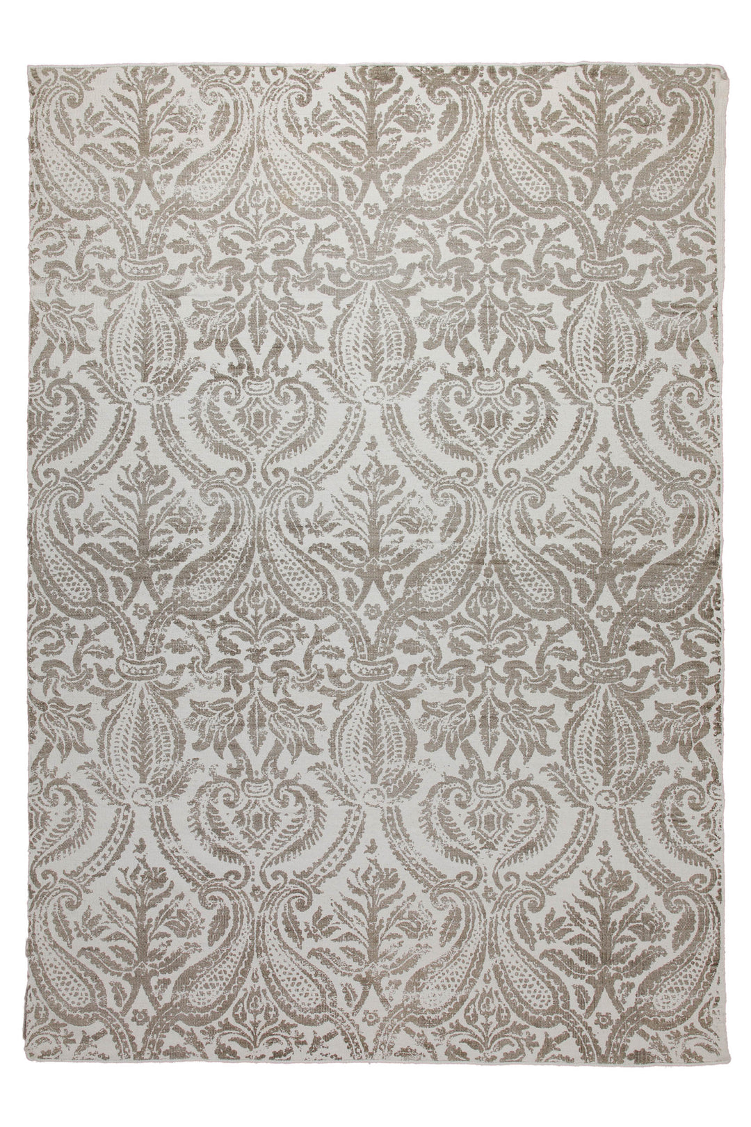 160x230 Teppich Wohnzimmer Verblasster Damast in Greige – Vintage-Print mit Patina