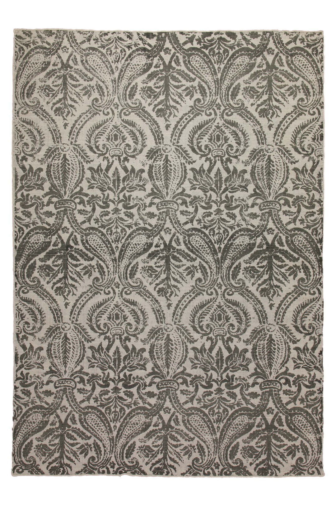 160x230 Teppich Wohnzimmer Verblasster Damast in Anthrazit – Vintage-Print mit Patina
