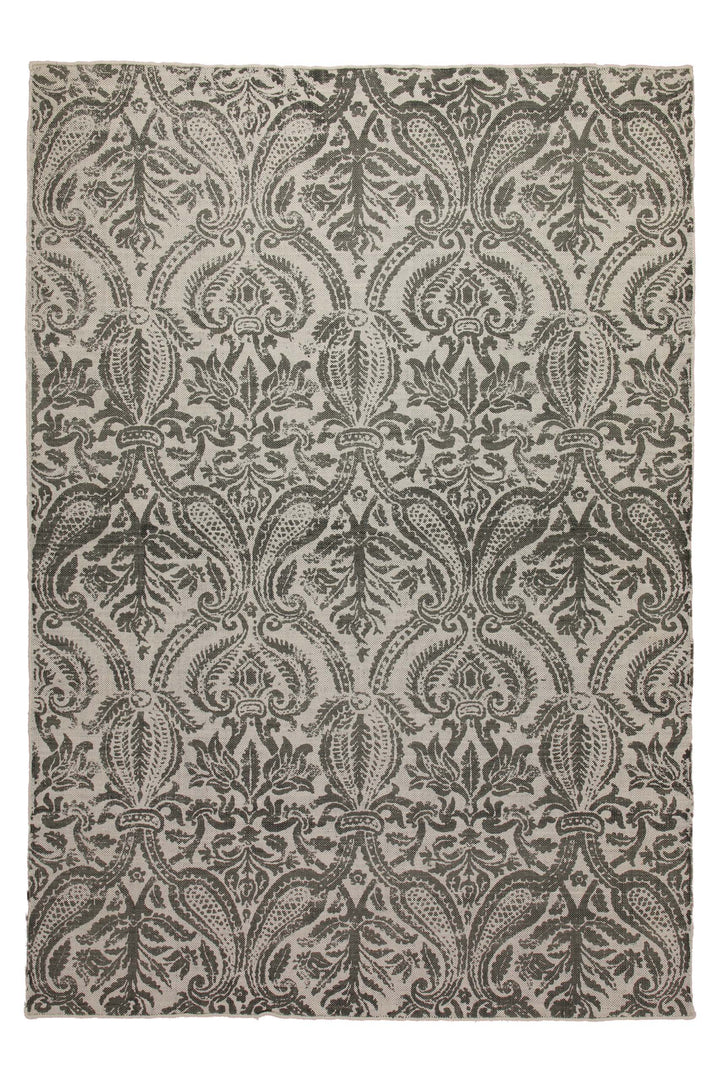 160x230 Teppich Wohnzimmer Verblasster Damast in Anthrazit – Vintage-Print mit Patina
