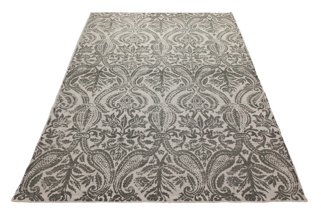 160x230 Teppich Wohnzimmer Verblasster Damast in Anthrazit – Vintage-Print mit Patina