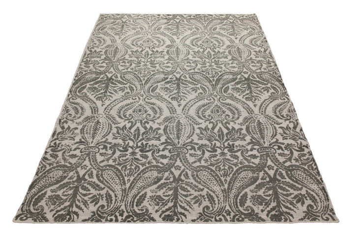 160x230 Teppich Wohnzimmer Verblasster Damast in Anthrazit – Vintage-Print mit Patina