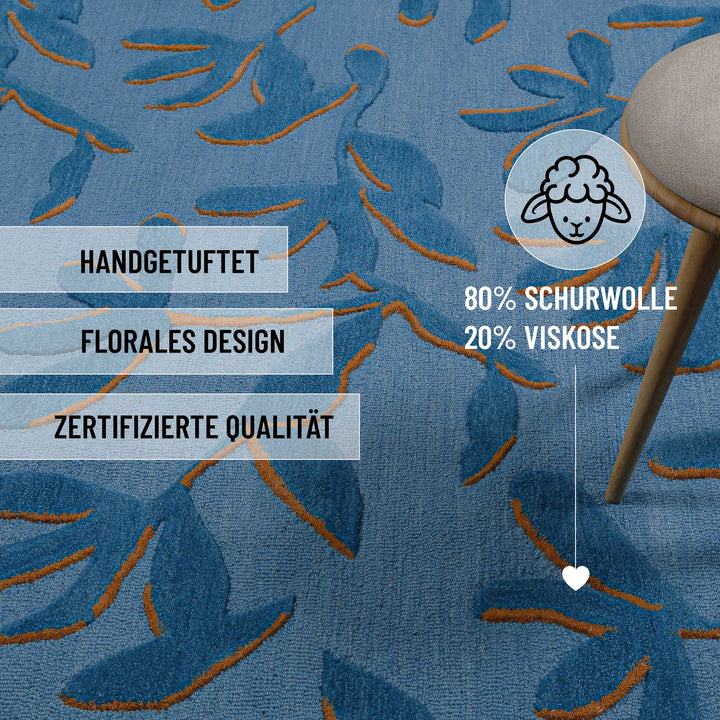 Kurzflor Teppich aus Schurwolle Blau Multi "Summers Peak" WECONhome