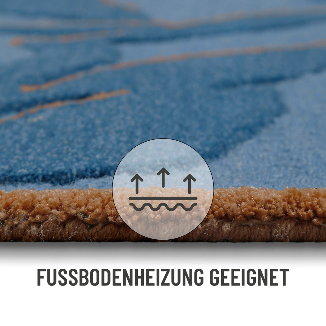 Kurzflor Teppich aus Schurwolle Blau Multi "Summers Peak" WECONhome