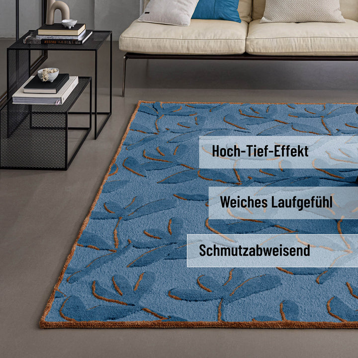 Kurzflor Teppich aus Schurwolle Blau Multi "Summers Peak" WECONhome